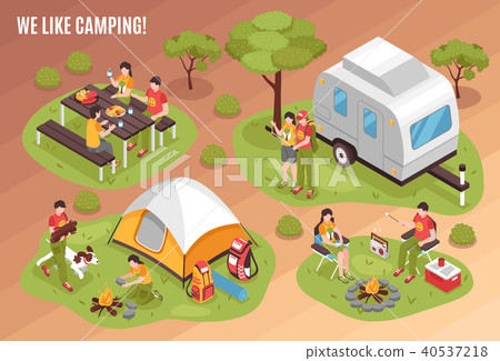 Camping Barbecue Isometric Set  40537218