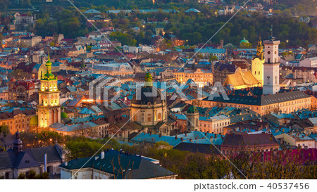Aerial view of old city district of Lviv, Ukraine 40537456