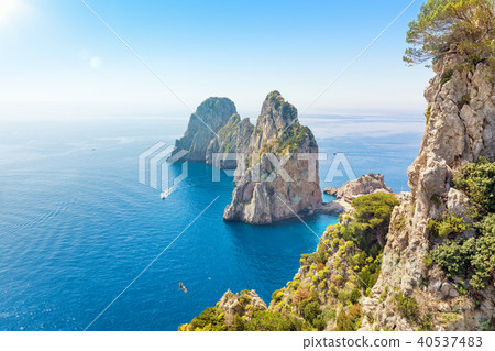 Famous Faraglioni rocks from Capri island, Italy 40537483