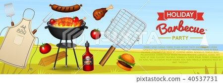Barbecue grill elements set isolated on red... - Stock Illustration ...