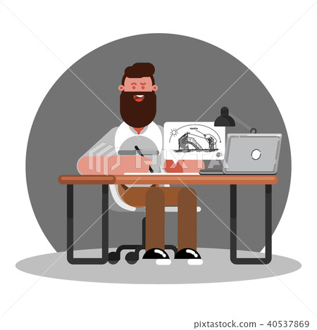 Man architect draws a druft on paper 40537869