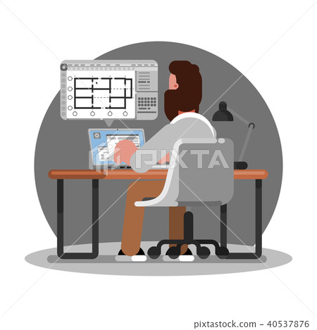 Man architect makes plan on laptop Man architect makes plan on laptop 40537876
