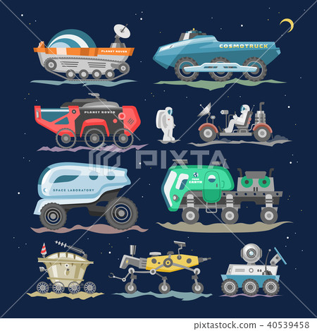 Spaceship vector lunar-rover or moon-rover and spacecraft with spaceman exploring moon illustration Spaceship vector lunar-rover or moon-rover and spacecraft with spaceman exploring moon illustration 40539458
