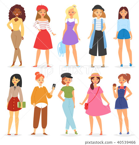 Girl vector young female teenager character and beautiful girlish teen illustration girlie set of 40539466