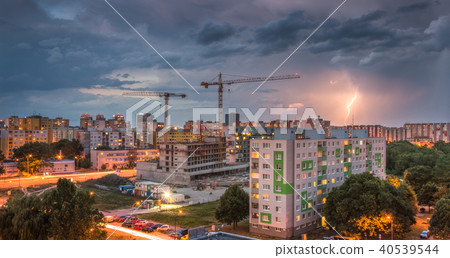 Lightning Over Housing Estate. Storm in the City. Lightning Over Housing Estate. Storm in the City. 40539544