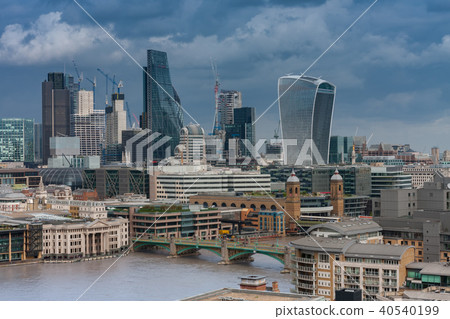 Aerial view of north bank of the river Thames 40540199