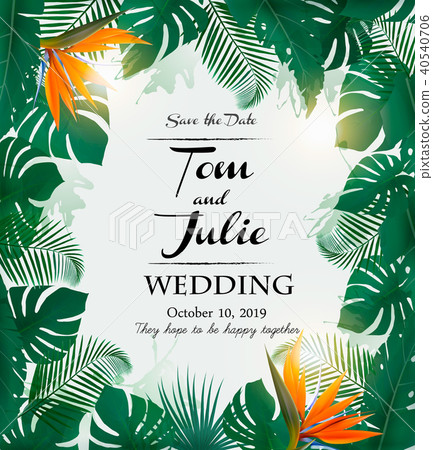 Wedding invitation desing with exotic leaves  40540706