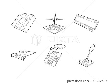 Pc parts icon set, outline style Pc parts icon set, outline style 40542454
