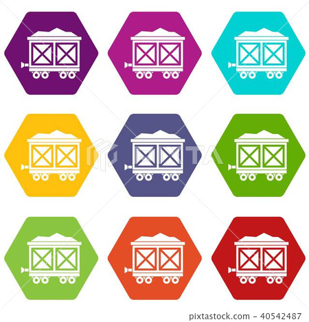 Cart on wheels with gold icon set color hexahedron Cart on wheels with gold icon set color hexahedron 40542487