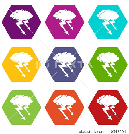 Lightning cloud icon set color hexahedron Lightning cloud icon set color hexahedron 40542604