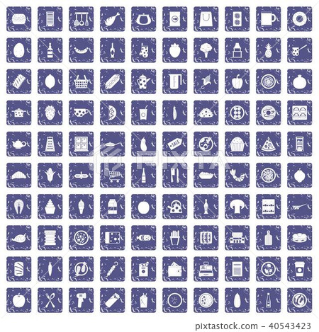 100 lunch icons set grunge sapphire 40543423