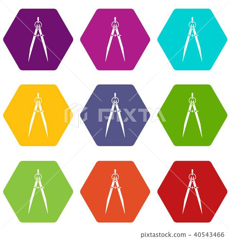 Compass for drawing and delineation icon set color hexahedron 40543466