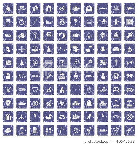 100 baby icons set grunge sapphire 40543538