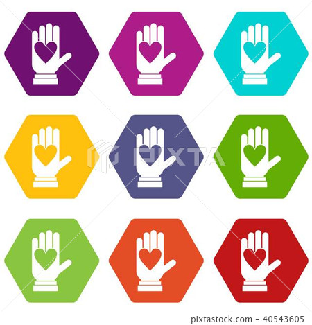 Hand with heart icon set color hexahedron Hand with heart icon set color hexahedron 40543605