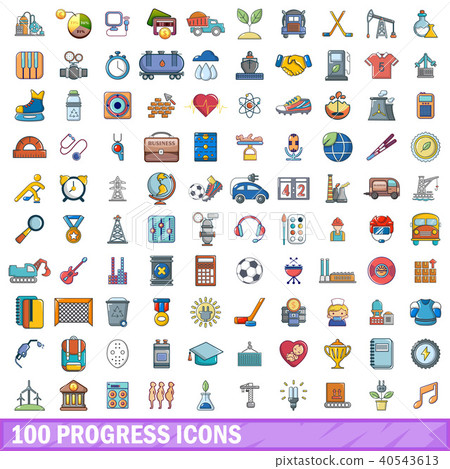 100 progress icons set, cartoon style 100 progress icons set, cartoon style 40543613