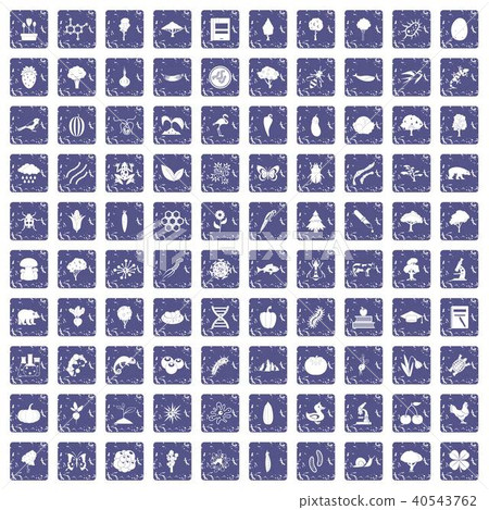 100 microbiology icons set grunge sapphire 40543762