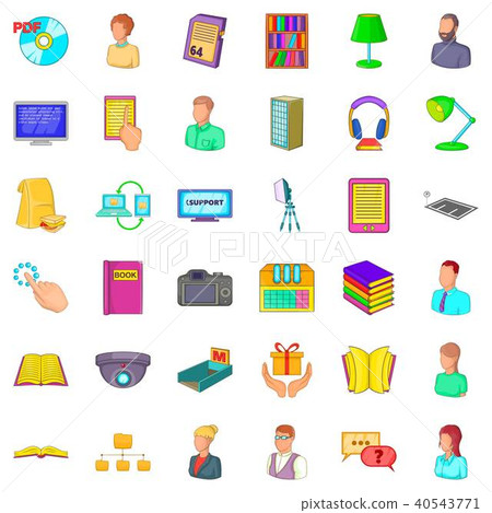 Bookshelf icons set, cartoon style Bookshelf icons set, cartoon style 40543771