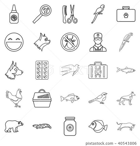 Domestic animal icons set, outline style Domestic animal icons set, outline style 40543806