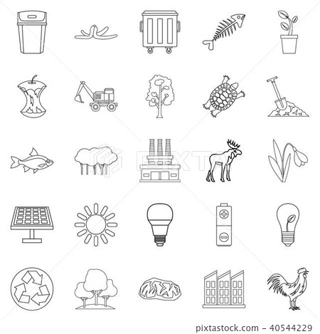 Destruction of nature icons set, outline style Destruction of nature icons set, outline style 40544229