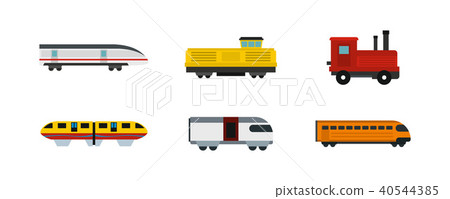 Train Icon Set Flat Style Stock Illustration