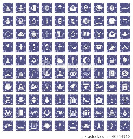 100 religious festival icons set grunge sapphire - Stock Illustration ...