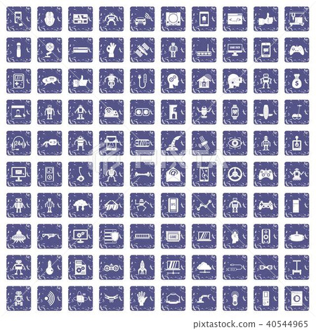 100 robot icons set grunge sapphire 40544965