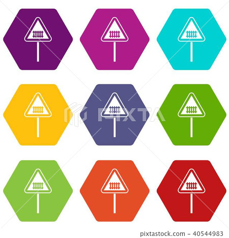 Warning road sign icon set color hexahedron 40544983