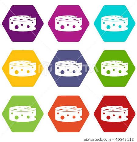 Cheese icon set color hexahedron 40545118