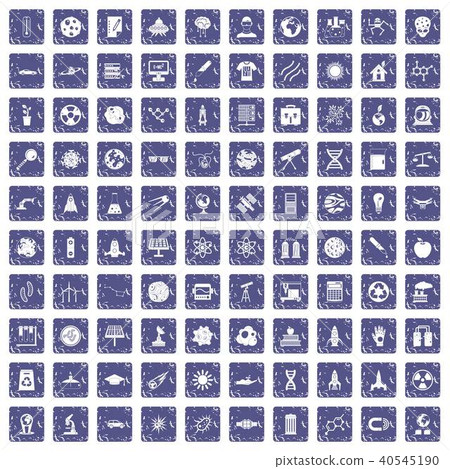 100 space technology icons set grunge sapphire 40545190