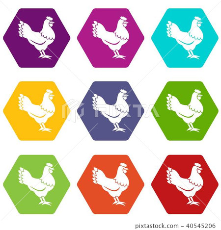 Hen icon set color hexahedron 40545206