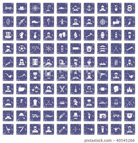 100 beard icons set grunge sapphire 40545266
