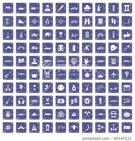 100 adventure icons set grunge sapphire 40545521