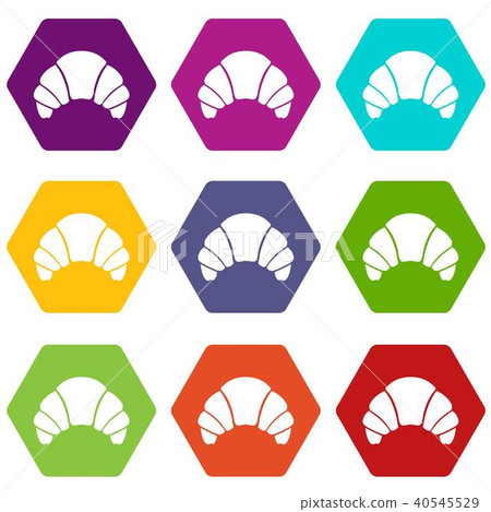 Croissant icon set color hexahedron Croissant icon set color hexahedron 40545529