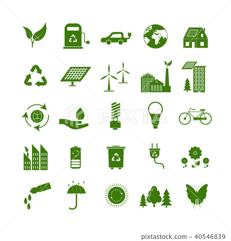 Cartoon Ecology Signs Green Icons Set. Vector - Stock Illustration ...