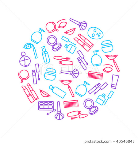 Beautiful Female Make Up Signs Thin Line Round... - Stock Illustration ...