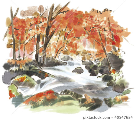 Oirase mountain stream autumn leaves image 40547684