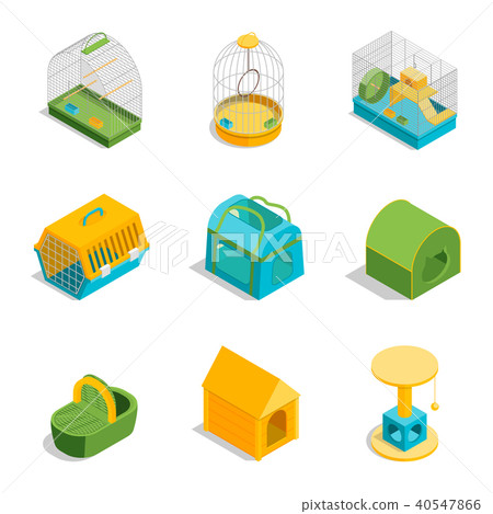 Pet Carriers Signs 3d Icons Set Isometric View. Vector Pet Carriers Signs 3d Icons Set Isometric View. Vector 40547866