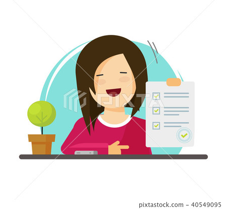 Survey or exam form paper sheet in hand of pupil girl, answered quiz checklist, success result Survey or exam form paper sheet in hand of pupil girl, answered quiz checklist, success result 40549095