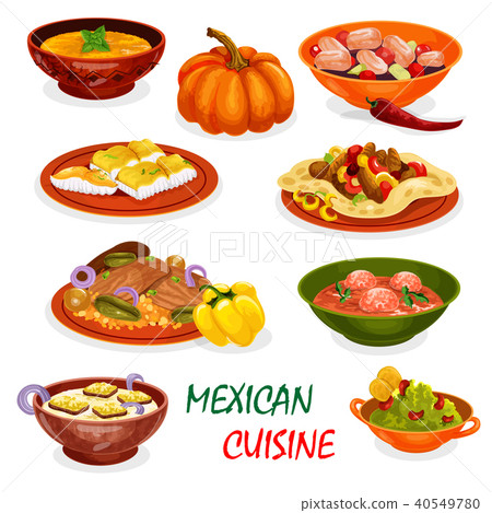 Mexican cuisine icon of dinner dish and appetizers 40549780