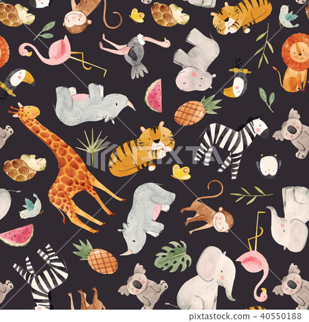 Safari animals watercolor vector pattern Safari animals watercolor vector pattern 40550188