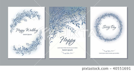 Set of card with beautiful twigs with leaves. Wedding ornament c Set of card with beautiful twigs with leaves. Wedding ornament c 40551691