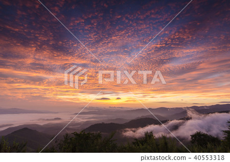 Doi Kard Pee at dawn with twilight sky. Doi Kard Pee at dawn with twilight sky. 40553318