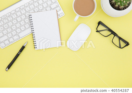 workspace with tablet, keyboard, coffee cup  40554287