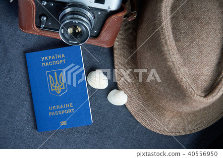Ukrainian travel passport on gray background Ukrainian travel passport on gray background 40556950