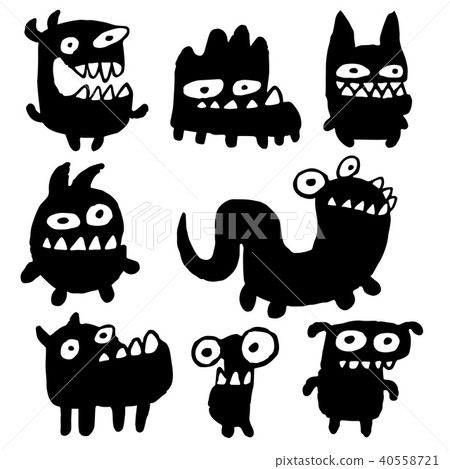 Funny Black Flat Monsters. Isolated vector 40558721