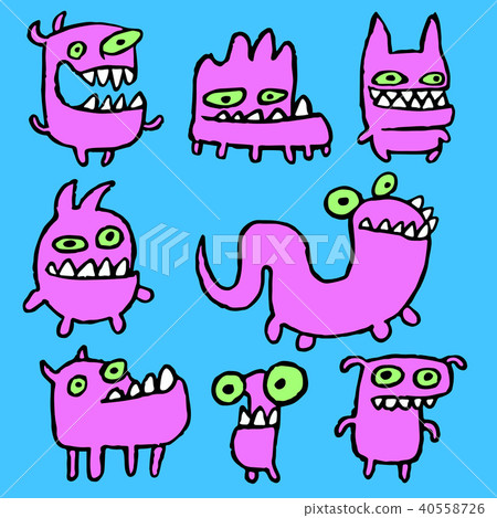Pink Monsters Emoticons Set. Vector Illustration.  40558726