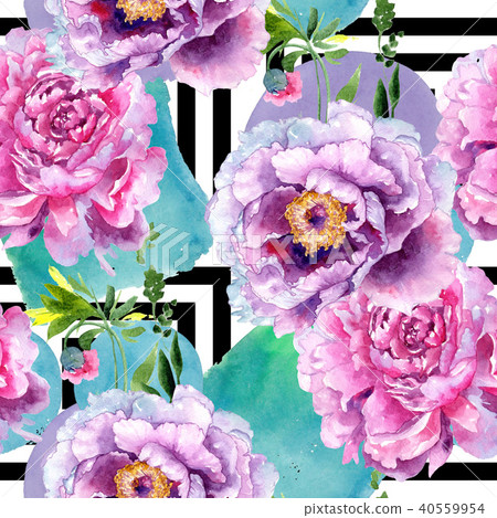 Wildflower peony pink flower pattern in a watercolor style. Wildflower peony pink flower pattern in a watercolor style. 40559954