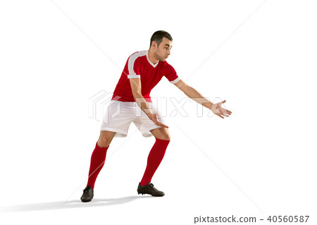 Professional football soccer player isolated white background 40560587