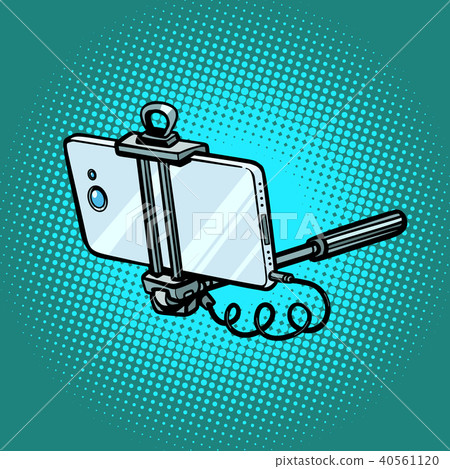 monopod with smartphone, gadgets and technician 40561120