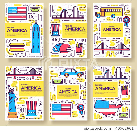 USA vector brochure cards thin line set. Country travel template of flyear, magazines, posters, book 40562661